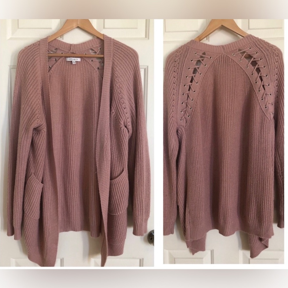 Mauve shoulder lace-up cardi